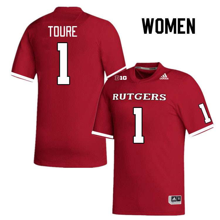 Women #1 Mohamed Toure Rutgers Scarlet Knights College Football Jerseys Stitched Sale-Scarlet - Click Image to Close